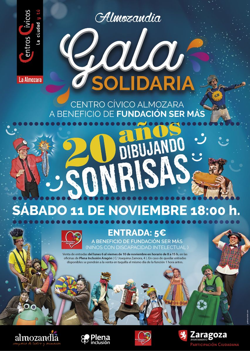 Ir a El próximo 11 de noviembre, a las 18:00 horas en el Centro Cívico La Almozara, Almozandia celebra su fiesta 20 aniversario con una nueva actuación dirigida a los miembros de toda la familia.
